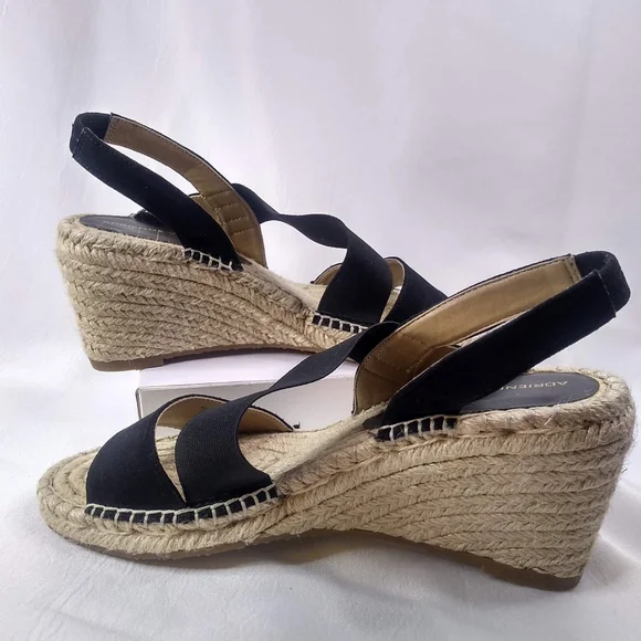 Adrienne Vittadini Black Canvas Espadrille Wedges 3" Heel Slip On Stretch 8.5 - Picture 9 of 9